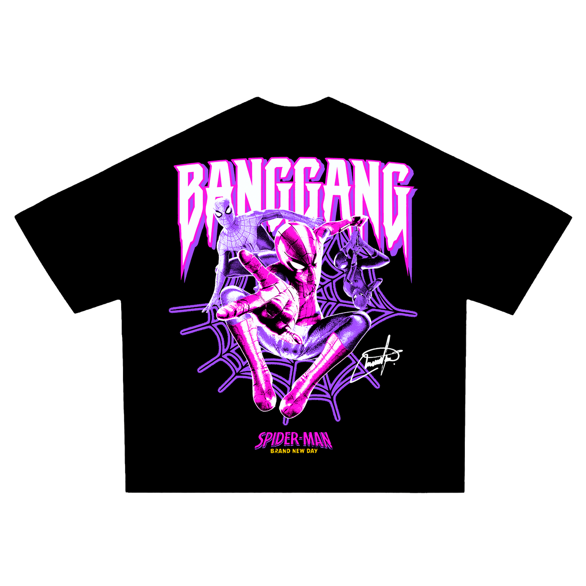 Polera Boxy Spider Pink Heavyweight Black