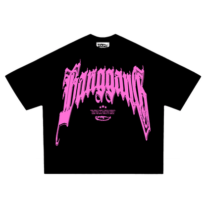 Polera 333 Boxy Pink Heavyweight Black - BANG GANG