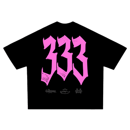 Polera 333 Boxy Pink Heavyweight Black - BANG GANG
