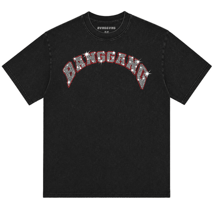 Polera Crystals Logo Acid Wash - BANG GANG