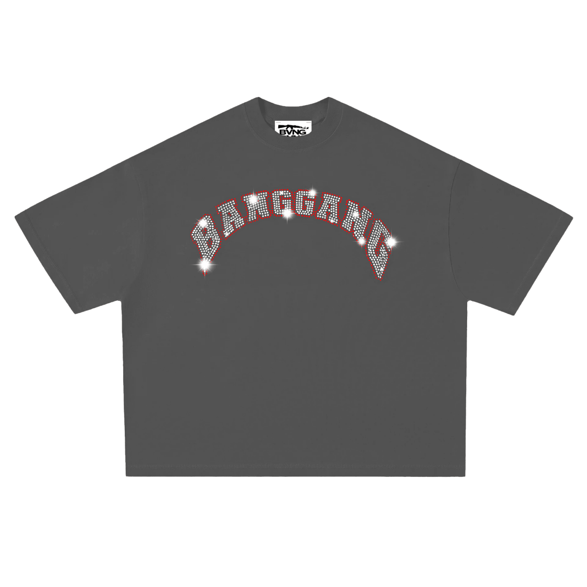 Polera Crystals Logo Heavyweight Grey - BANG GANG